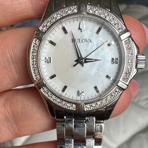 Bulova Women's Silver Watch with Natural Diamond Bevel